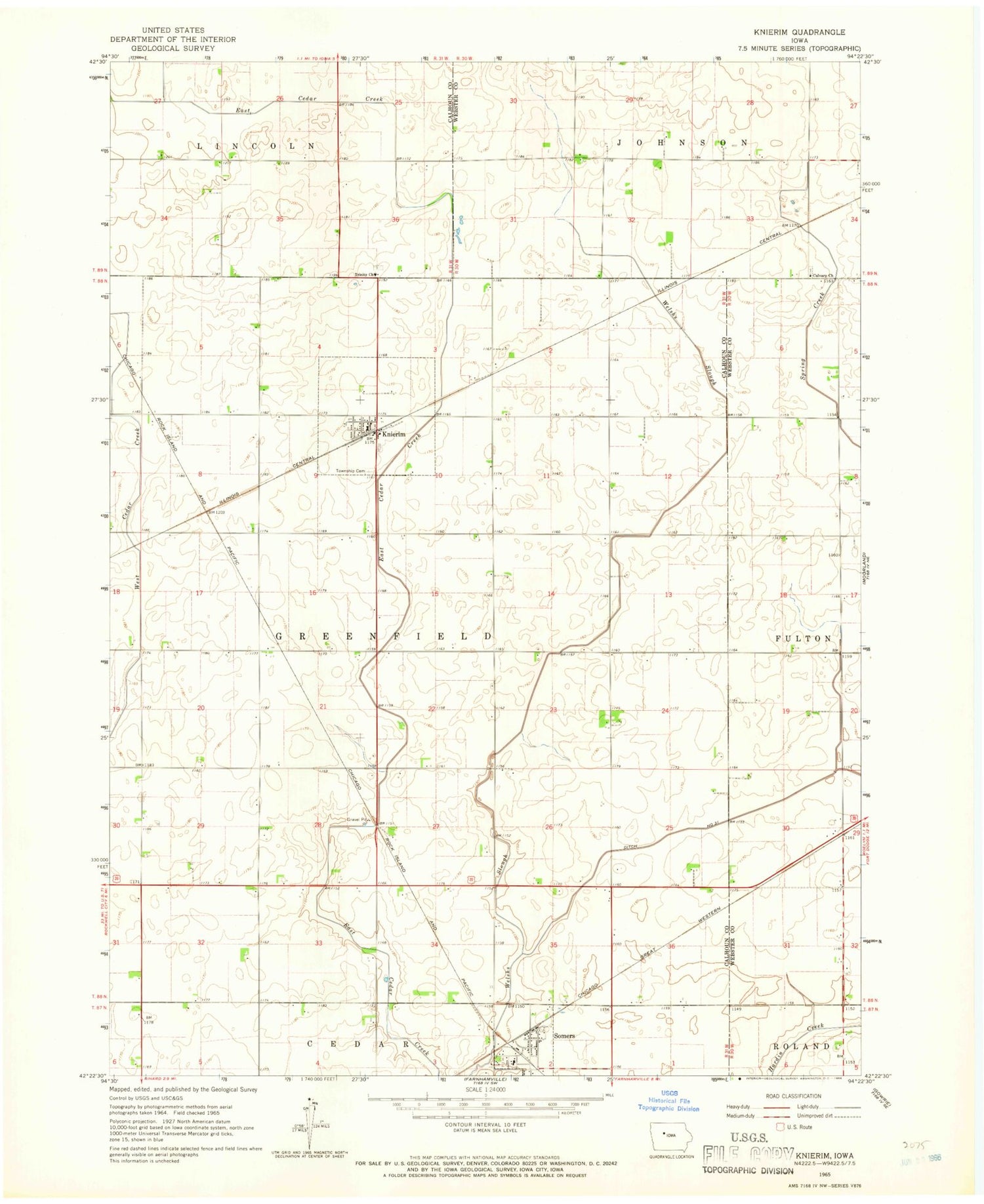 Classic USGS Knierim Iowa 7.5'x7.5' Topo Map Image