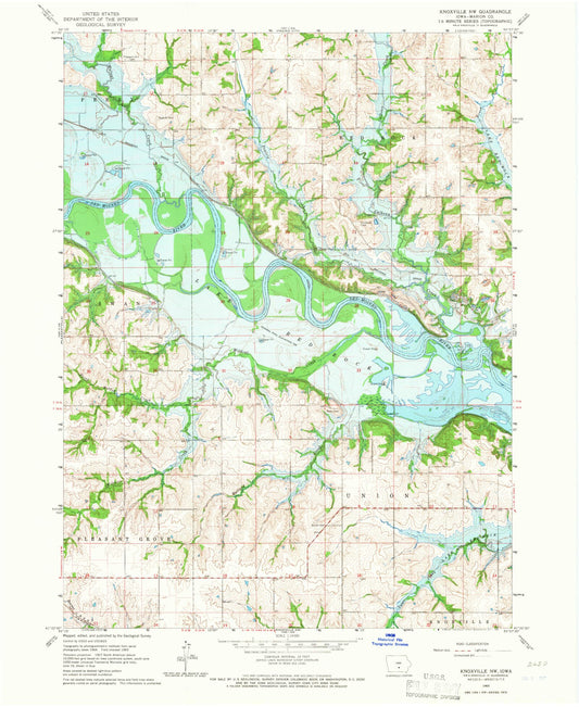 Classic USGS Knoxville NW Iowa 7.5'x7.5' Topo Map Image