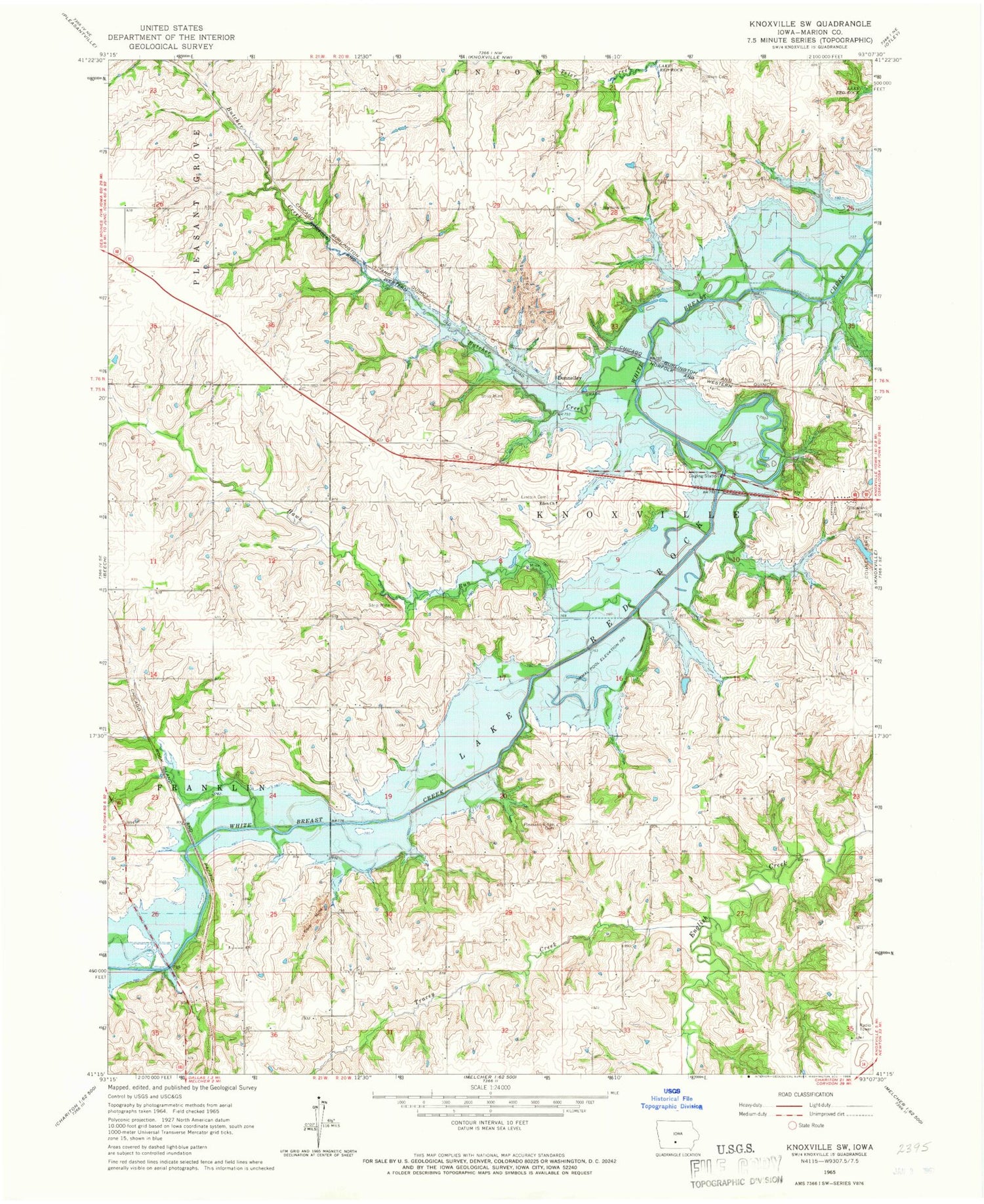 Classic USGS Knoxville SW Iowa 7.5'x7.5' Topo Map Image