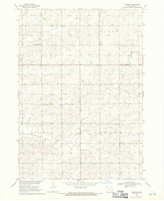 Classic USGS Lebanon Iowa 7.5'x7.5' Topo Map Image