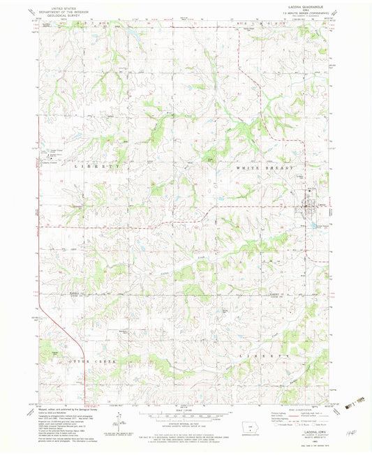 Classic USGS Lacona Iowa 7.5'x7.5' Topo Map Image