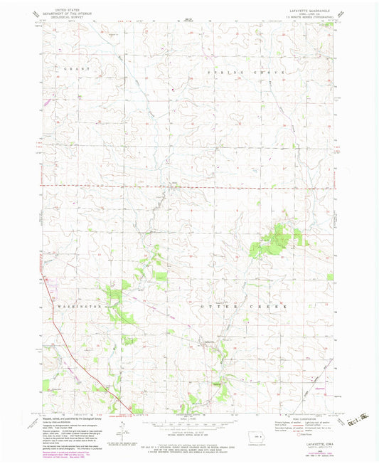 Classic USGS Lafayette Iowa 7.5'x7.5' Topo Map Image
