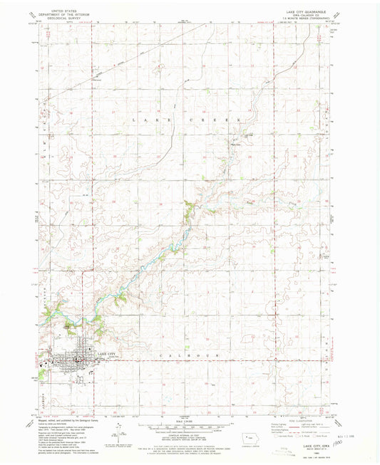 Classic USGS Lake City Iowa 7.5'x7.5' Topo Map Image