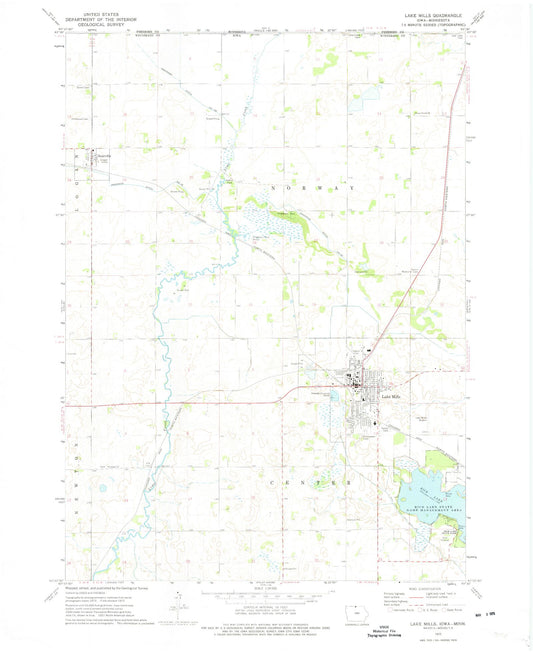 Classic USGS Lake Mills Iowa 7.5'x7.5' Topo Map Image