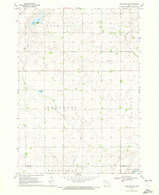 Classic USGS Lake Park SE Iowa 7.5'x7.5' Topo Map Image