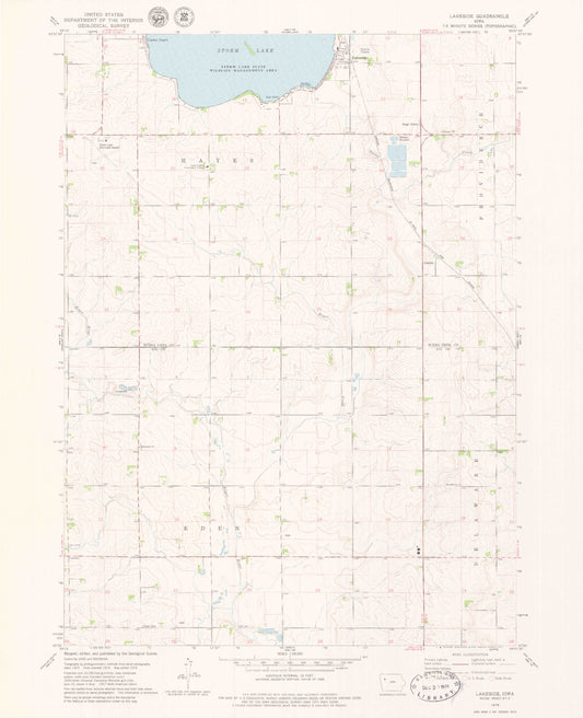 Classic USGS Lakeside Iowa 7.5'x7.5' Topo Map Image