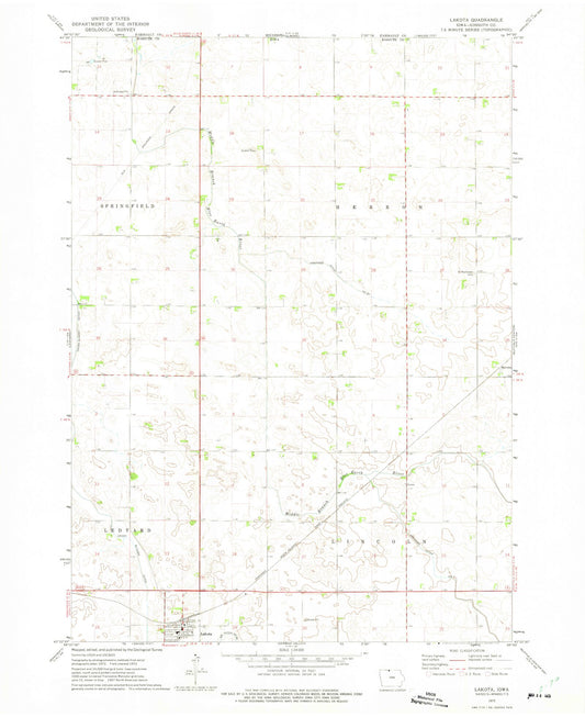 Classic USGS Lakota Iowa 7.5'x7.5' Topo Map Image