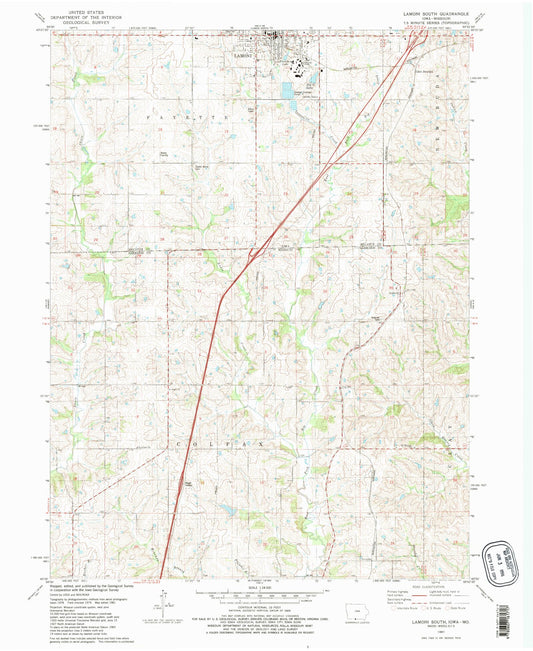 Classic USGS Lamoni South Iowa 7.5'x7.5' Topo Map Image