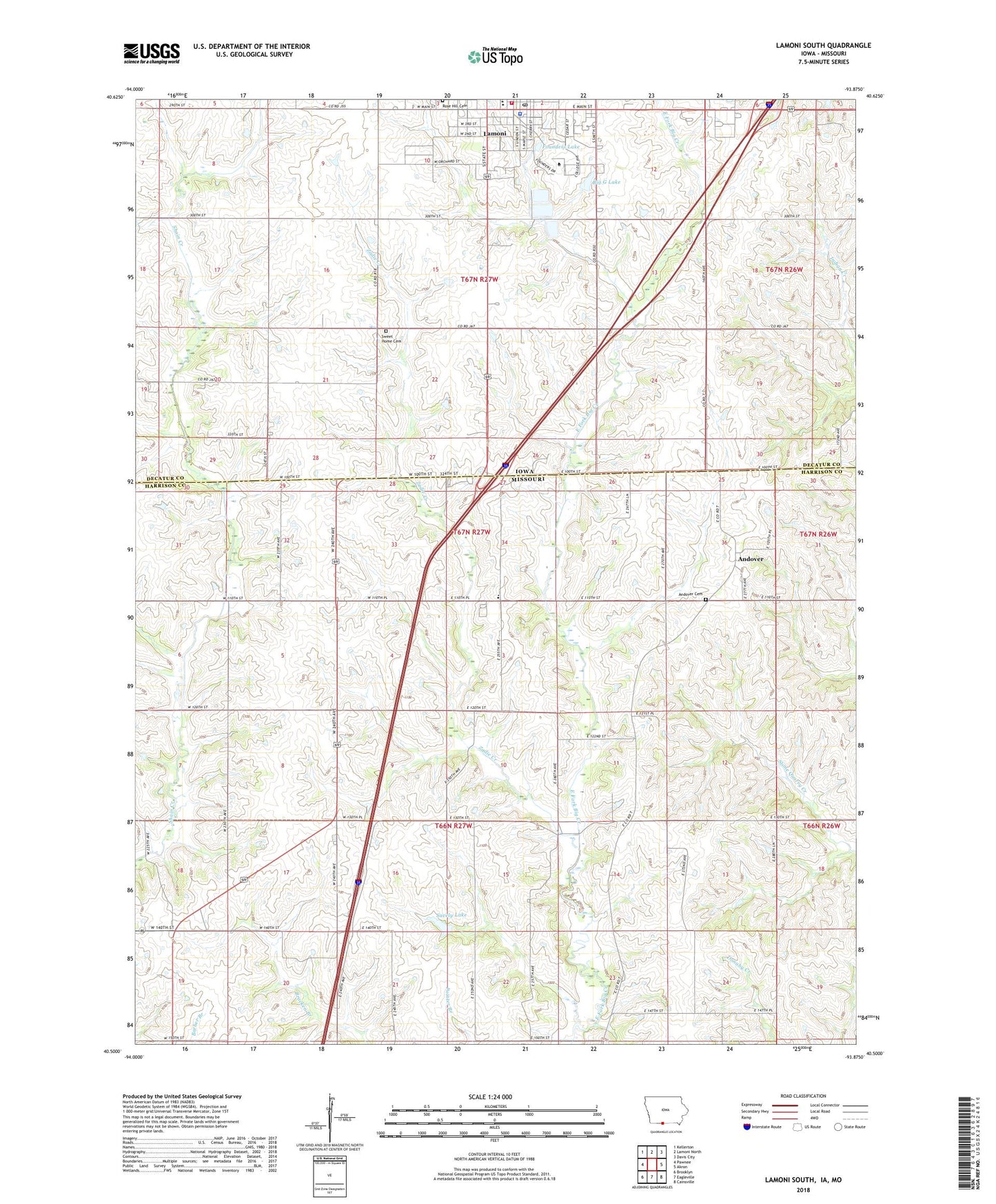 Lamoni South Iowa US Topo Map Image