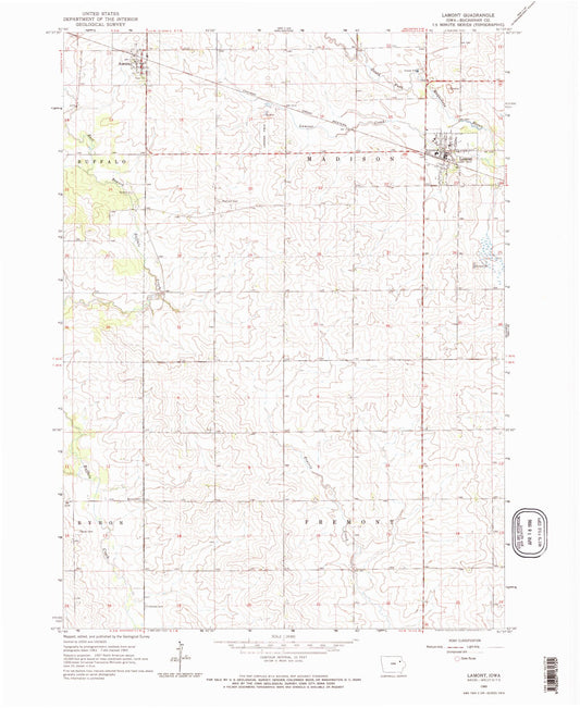 Classic USGS Lamont Iowa 7.5'x7.5' Topo Map Image