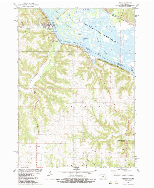 Classic USGS Lansing Iowa 7.5'x7.5' Topo Map Image
