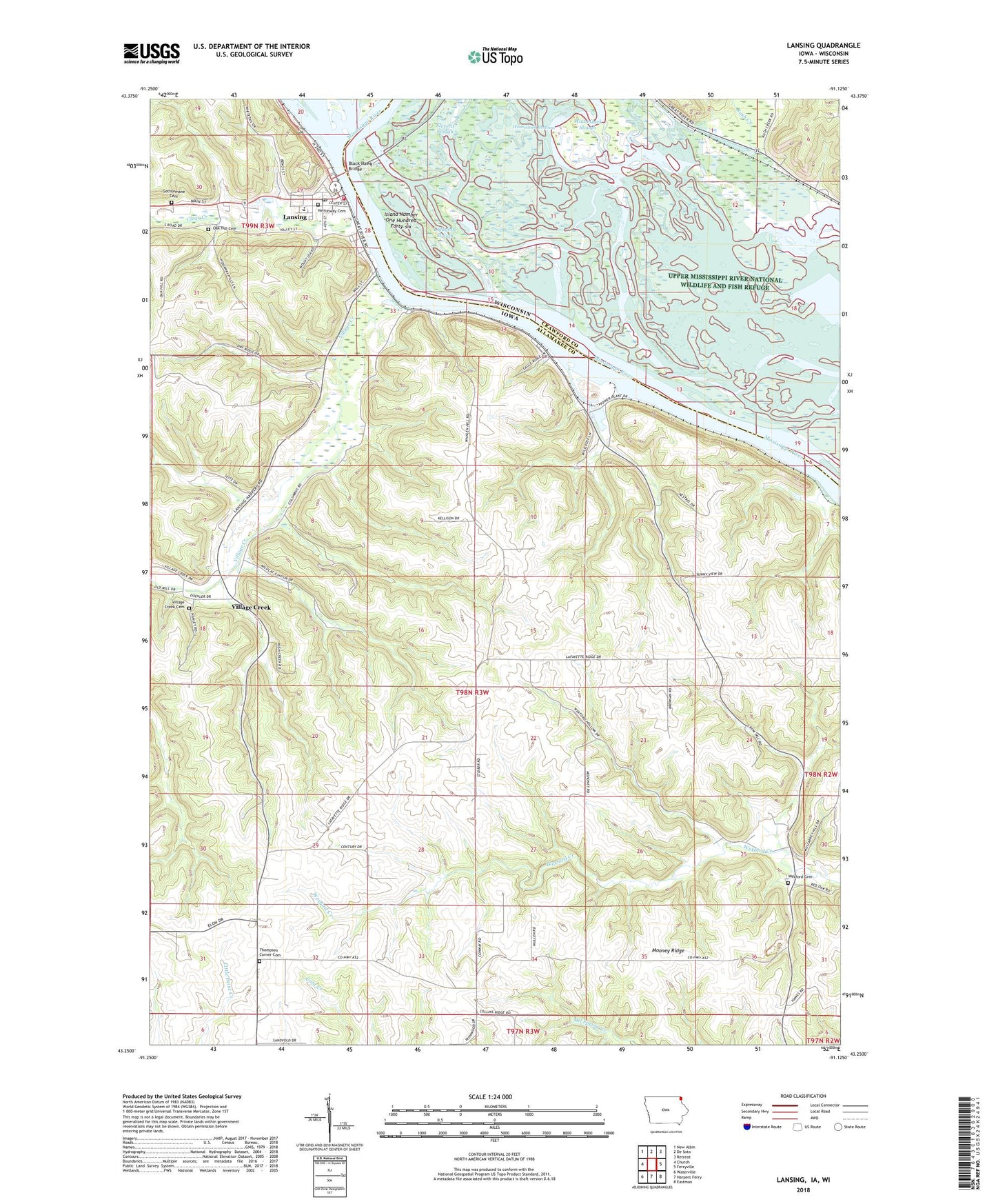 Lansing Iowa US Topo Map Image
