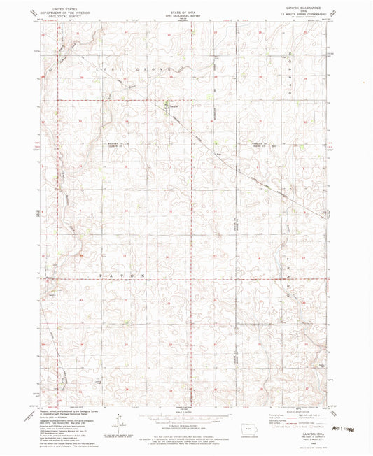 Classic USGS Lanyon Iowa 7.5'x7.5' Topo Map Image