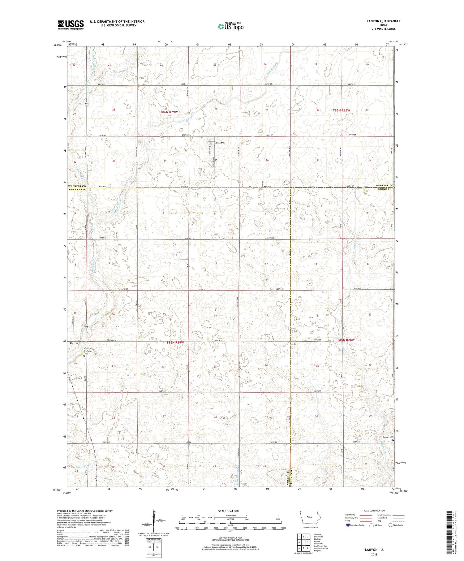 Lanyon Iowa US Topo Map Image