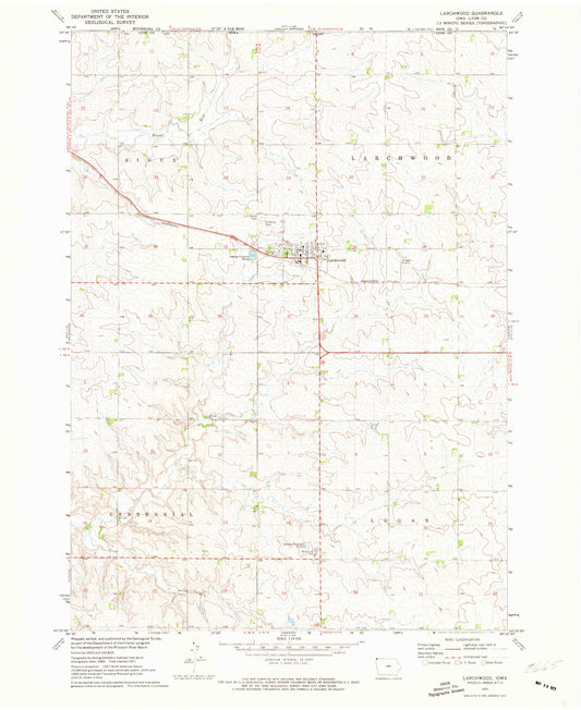 Classic USGS Larchwood Iowa 7.5'x7.5' Topo Map Image