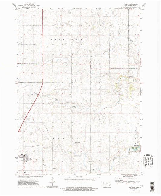 Classic USGS Latimer Iowa 7.5'x7.5' Topo Map Image