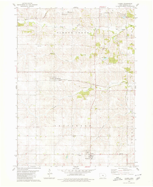 Classic USGS Laurel Iowa 7.5'x7.5' Topo Map Image