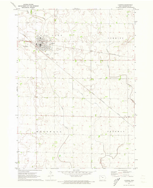 Classic USGS Laurens Iowa 7.5'x7.5' Topo Map Image