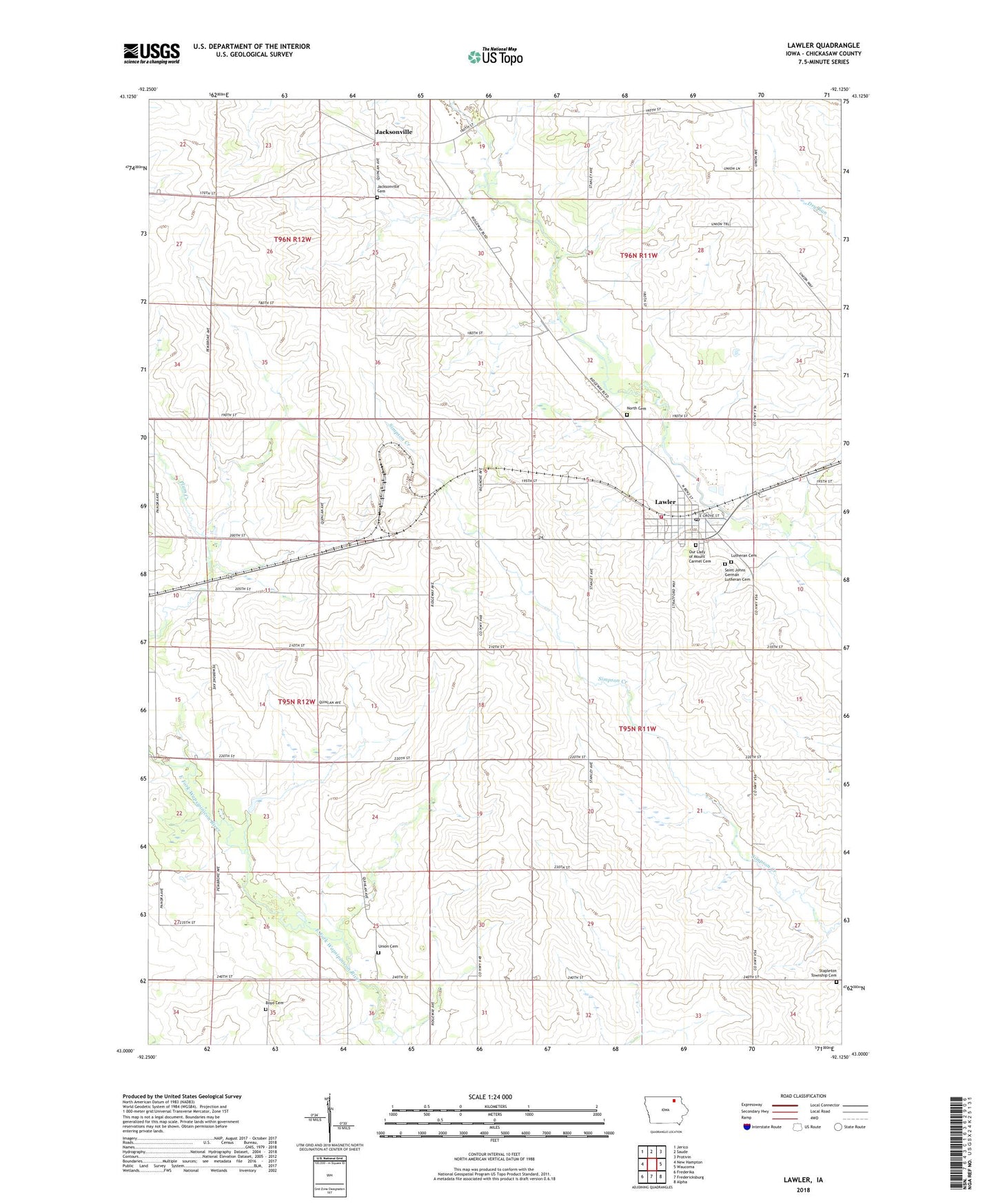 Lawler Iowa US Topo Map Image