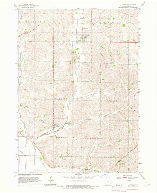 Classic USGS Lawton Iowa 7.5'x7.5' Topo Map Image
