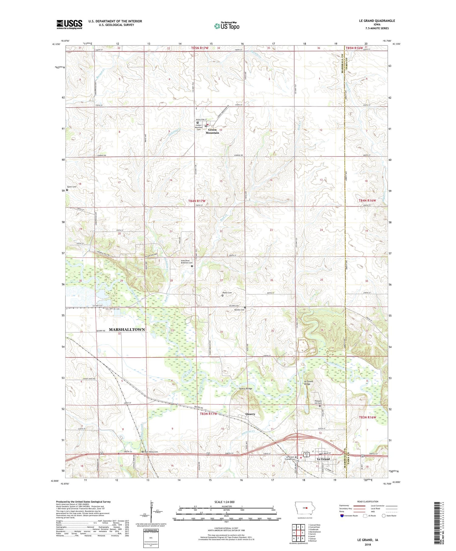 Le Grand Iowa US Topo Map Image