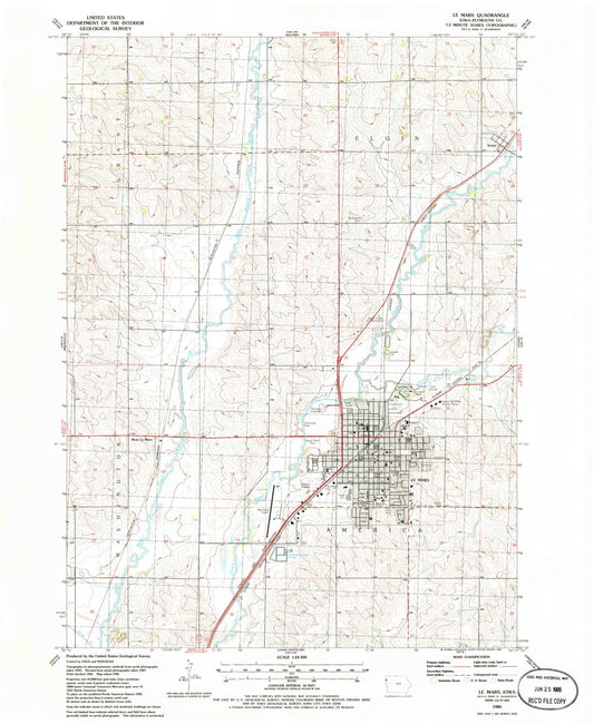 Classic USGS Le Mars Iowa 7.5'x7.5' Topo Map Image