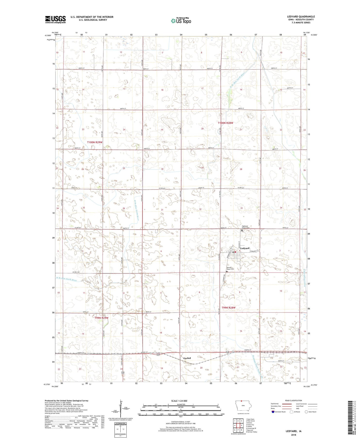 Ledyard Iowa US Topo Map Image