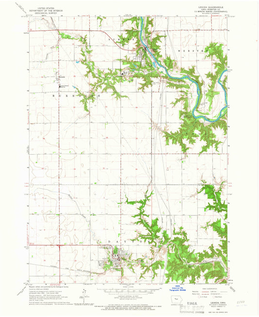 Classic USGS Lehigh Iowa 7.5'x7.5' Topo Map Image