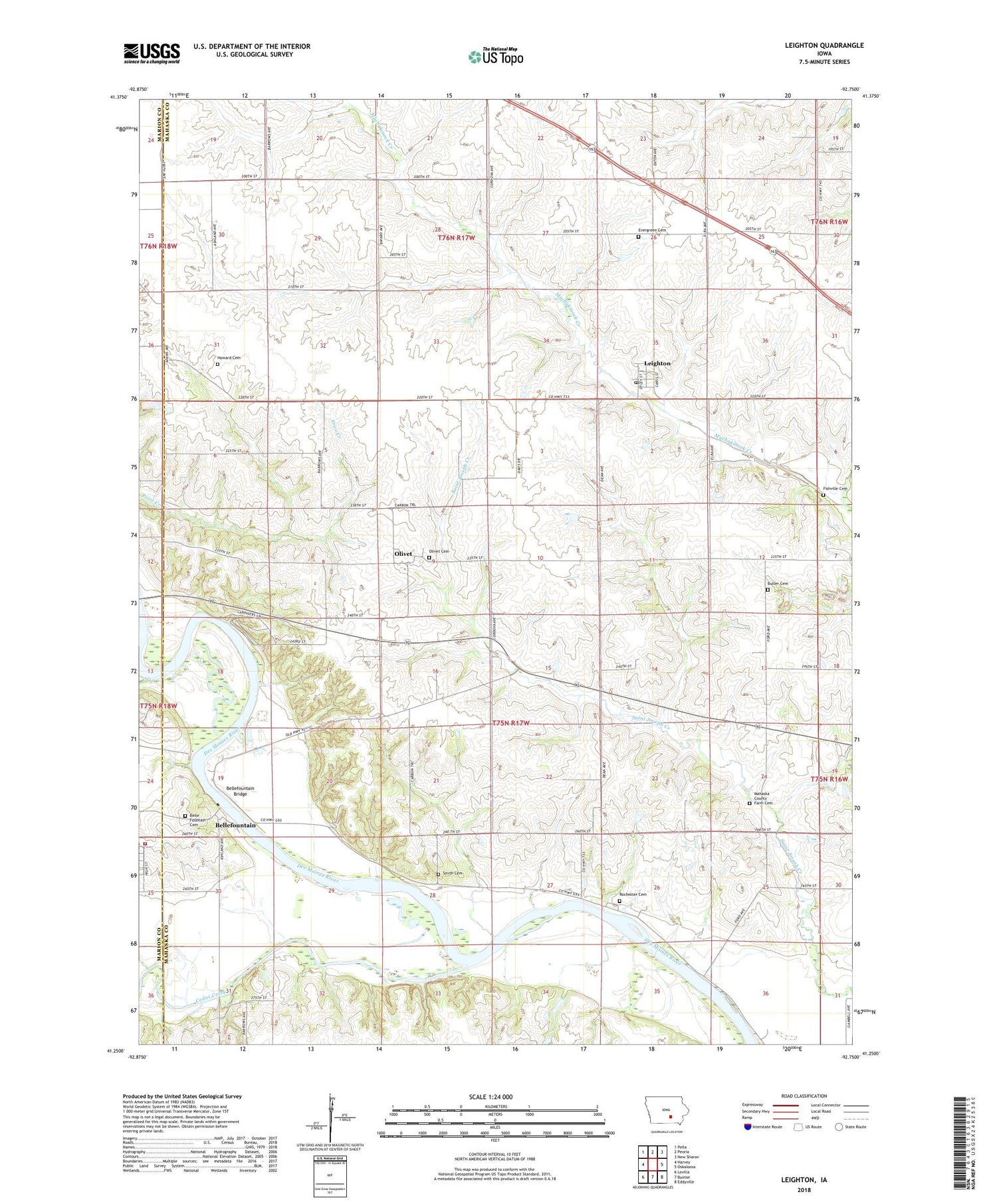 Leighton Iowa US Topo Map Image