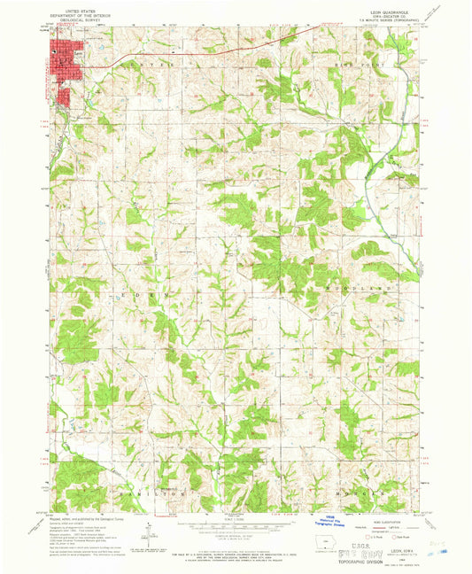 Classic USGS Leon Iowa 7.5'x7.5' Topo Map Image