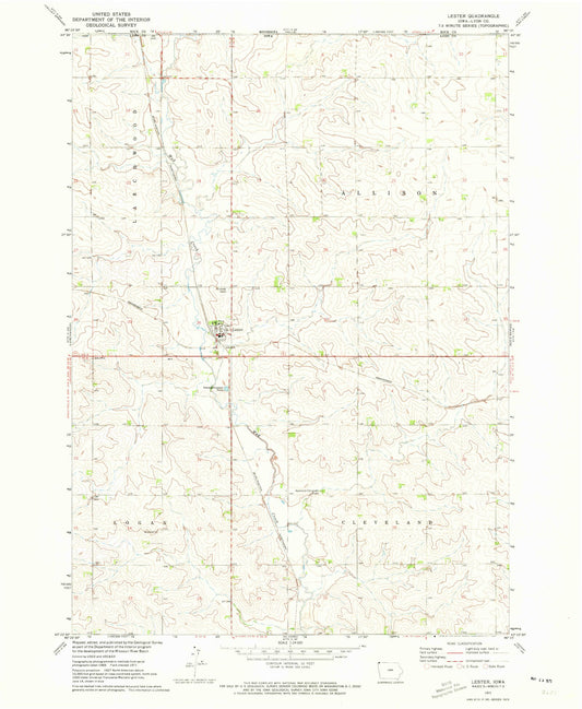 Classic USGS Lester Iowa 7.5'x7.5' Topo Map Image