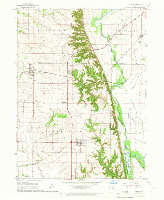 Classic USGS Letts Iowa 7.5'x7.5' Topo Map Image