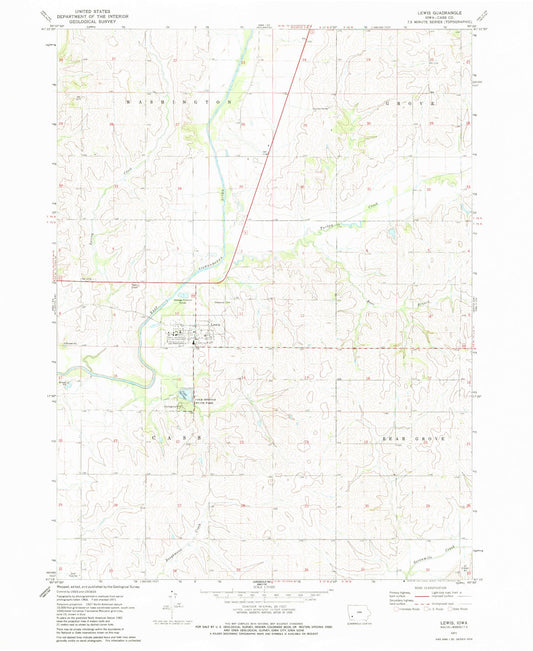 Classic USGS Lewis Iowa 7.5'x7.5' Topo Map Image