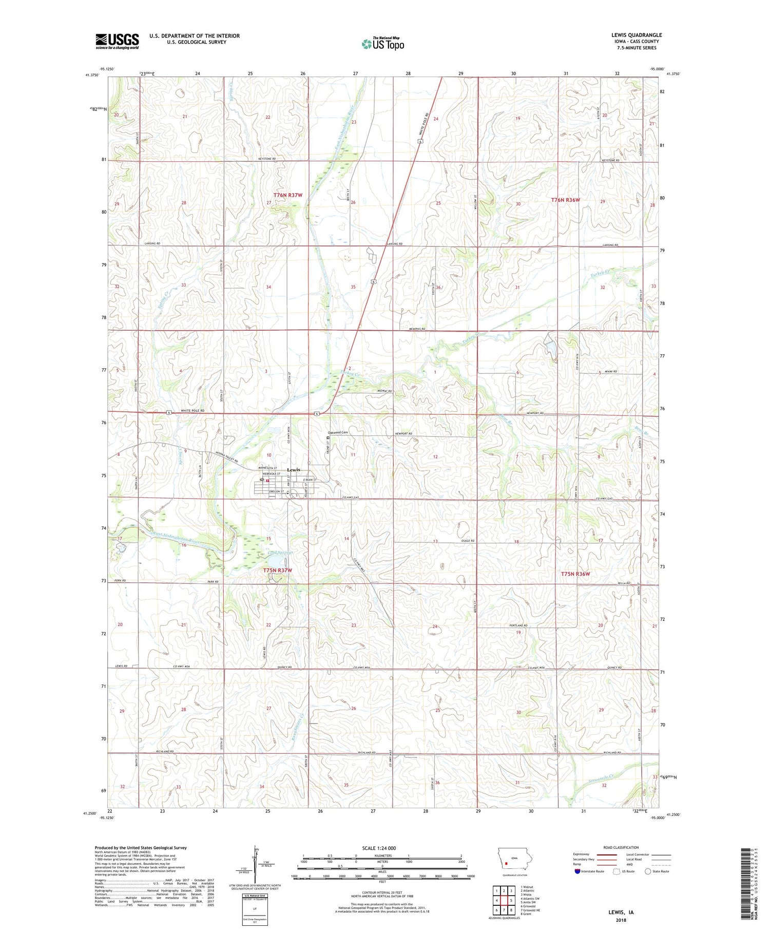 Lewis Iowa US Topo Map Image