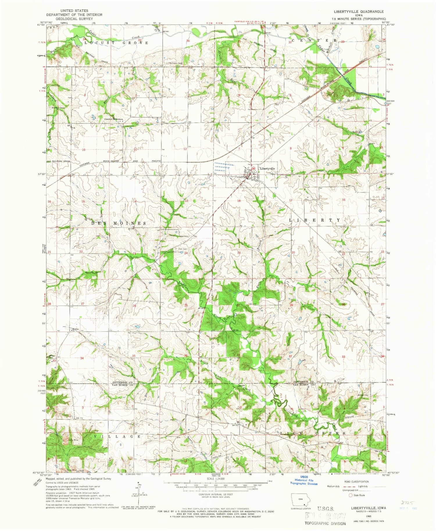 Classic USGS Libertyville Iowa 7.5'x7.5' Topo Map Image
