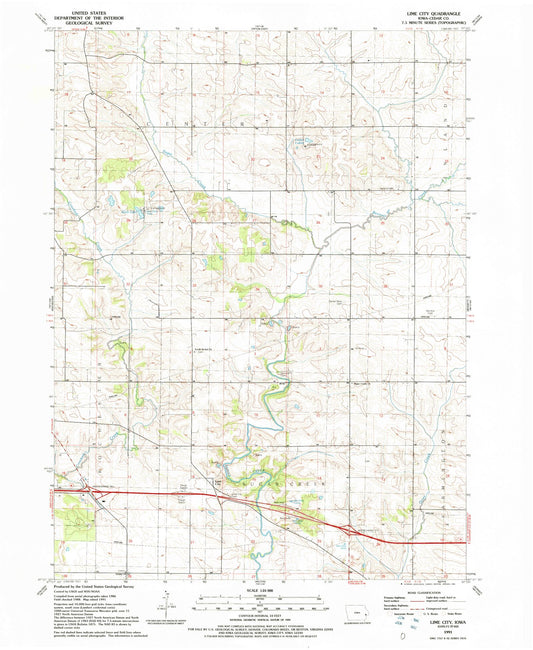 Classic USGS Lime City Iowa 7.5'x7.5' Topo Map Image