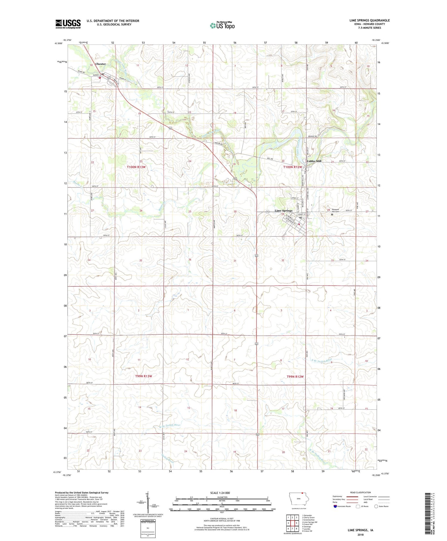 Lime Springs Iowa US Topo Map Image