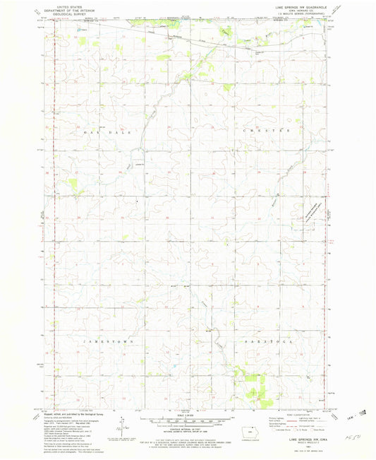 Classic USGS Lime Springs NW Iowa 7.5'x7.5' Topo Map Image