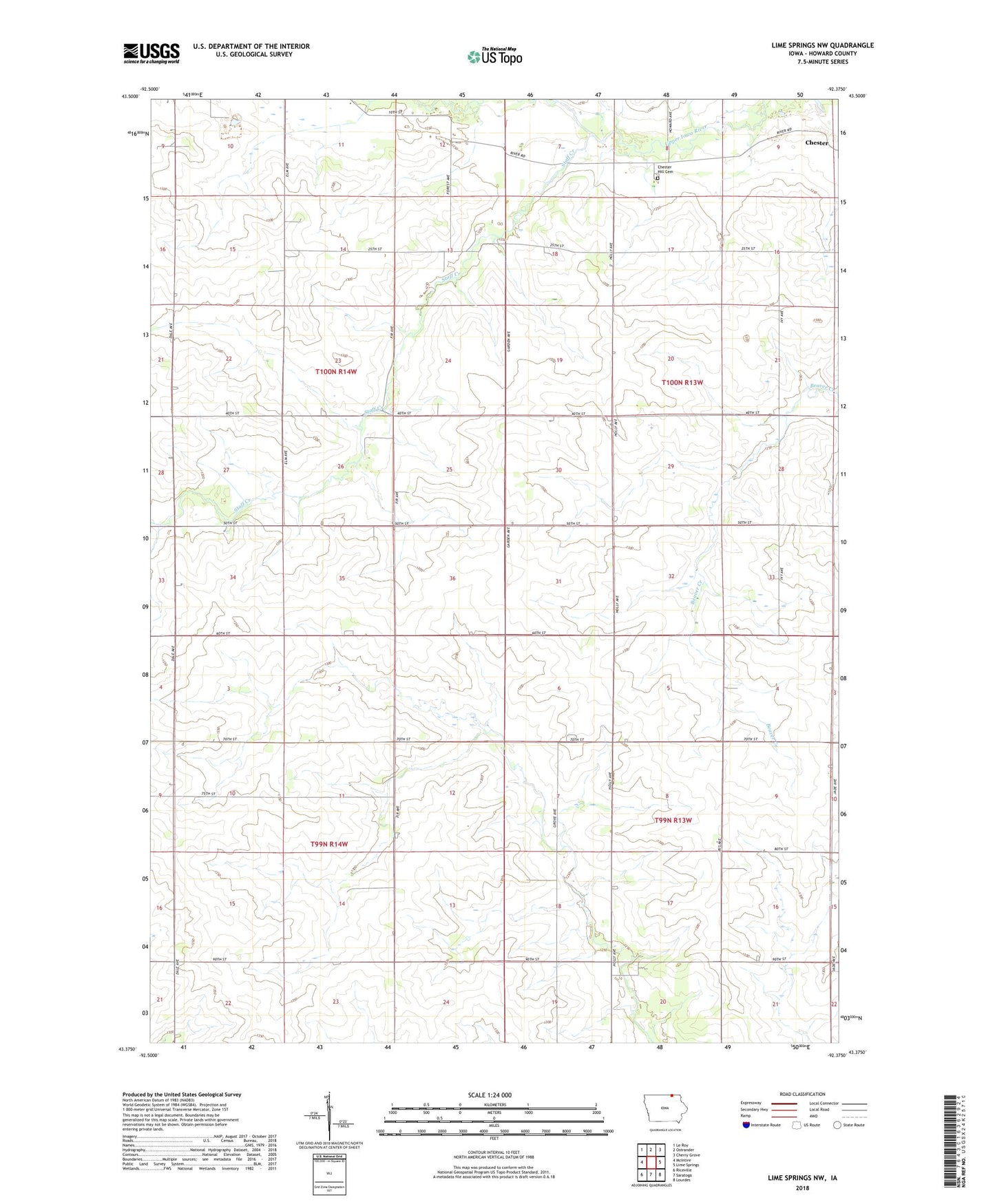 Lime Springs NW Iowa US Topo Map Image