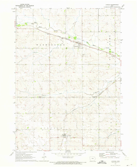 Classic USGS Lincoln Iowa 7.5'x7.5' Topo Map Image