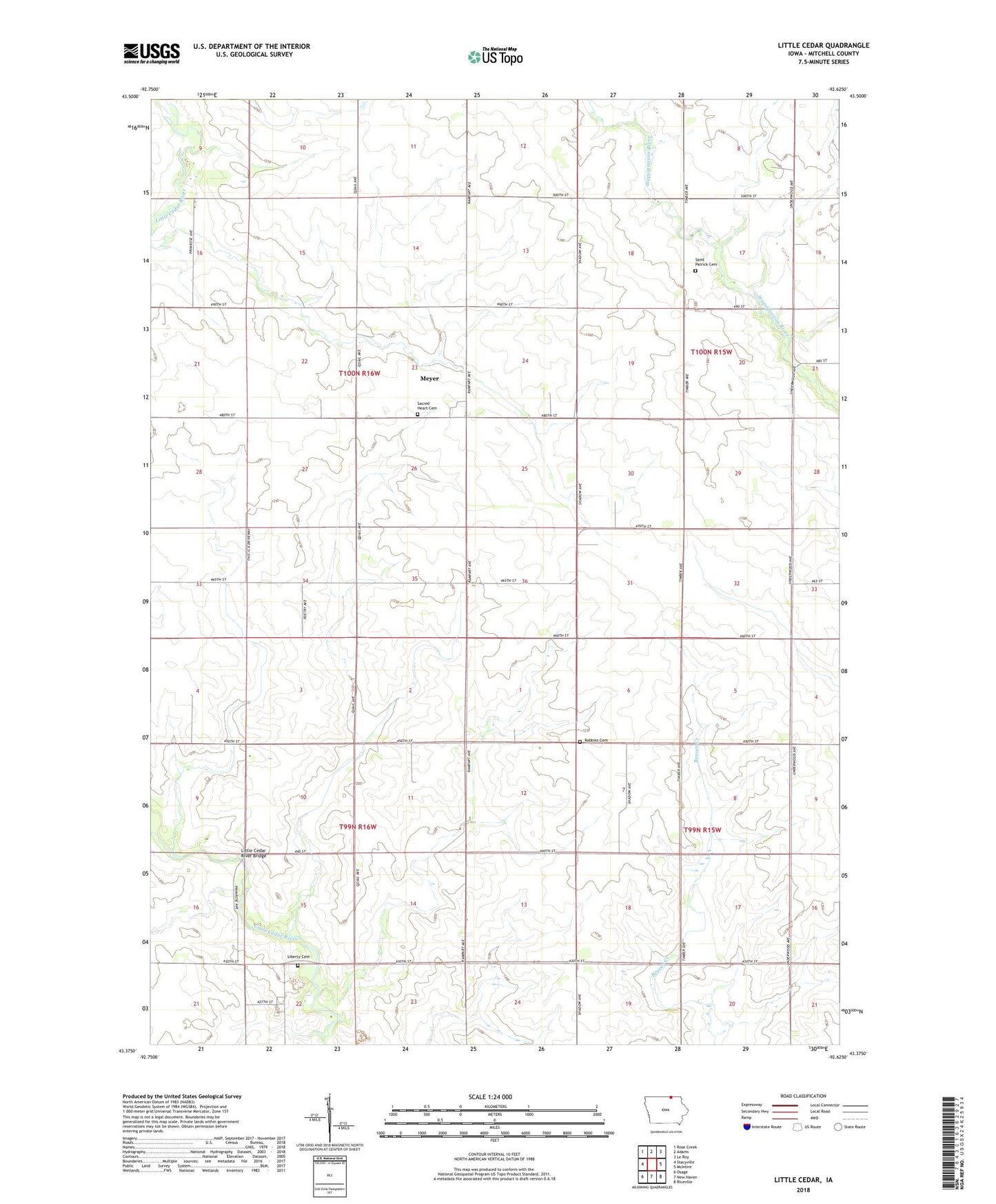 Little Cedar Iowa US Topo Map Image