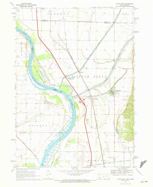 Classic USGS Little Sioux Iowa 7.5'x7.5' Topo Map Image
