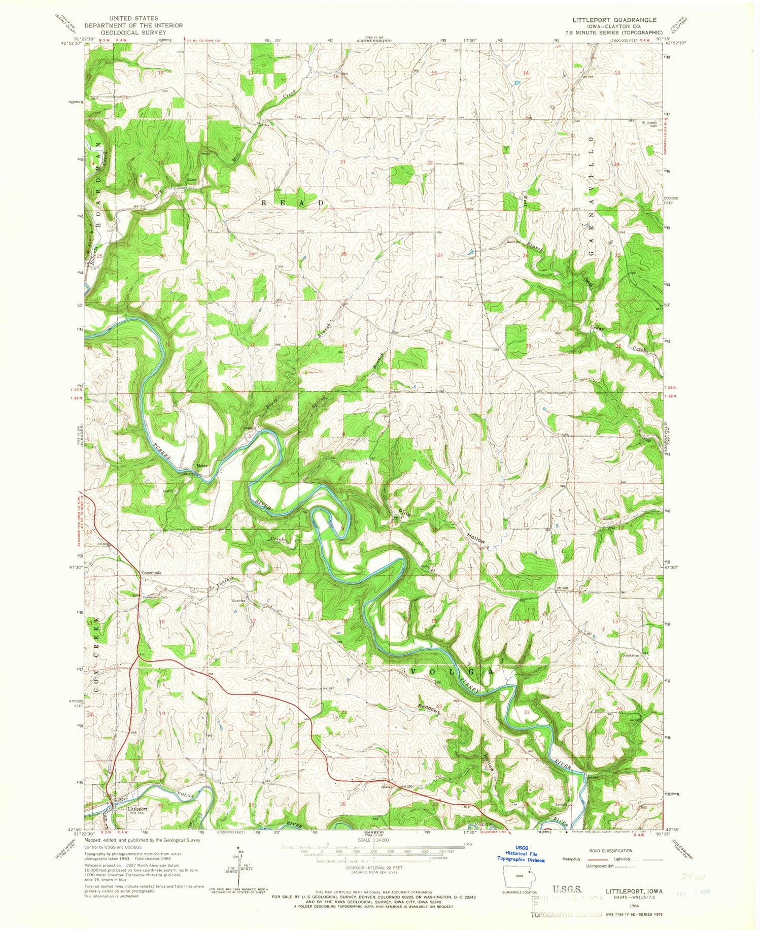 Classic USGS Littleport Iowa 7.5'x7.5' Topo Map Image