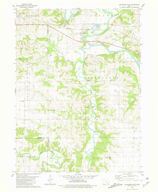 Classic USGS Lockridge East Iowa 7.5'x7.5' Topo Map Image