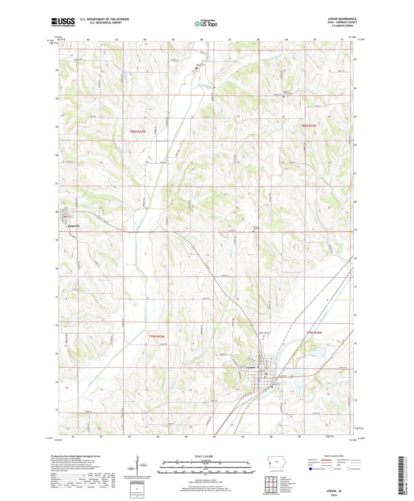 Logan Iowa US Topo Map Image