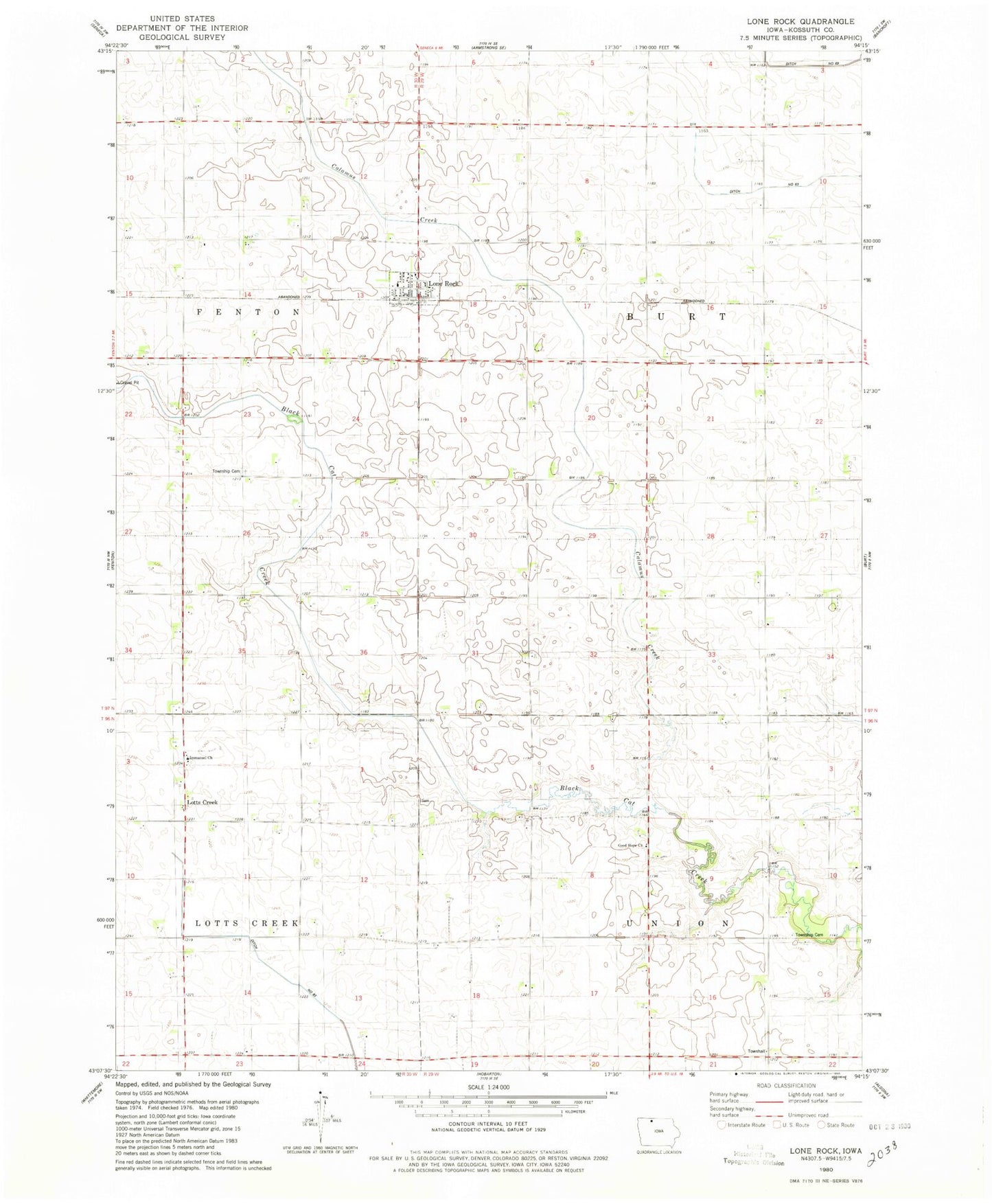 Classic USGS Lone Rock Iowa 7.5'x7.5' Topo Map Image