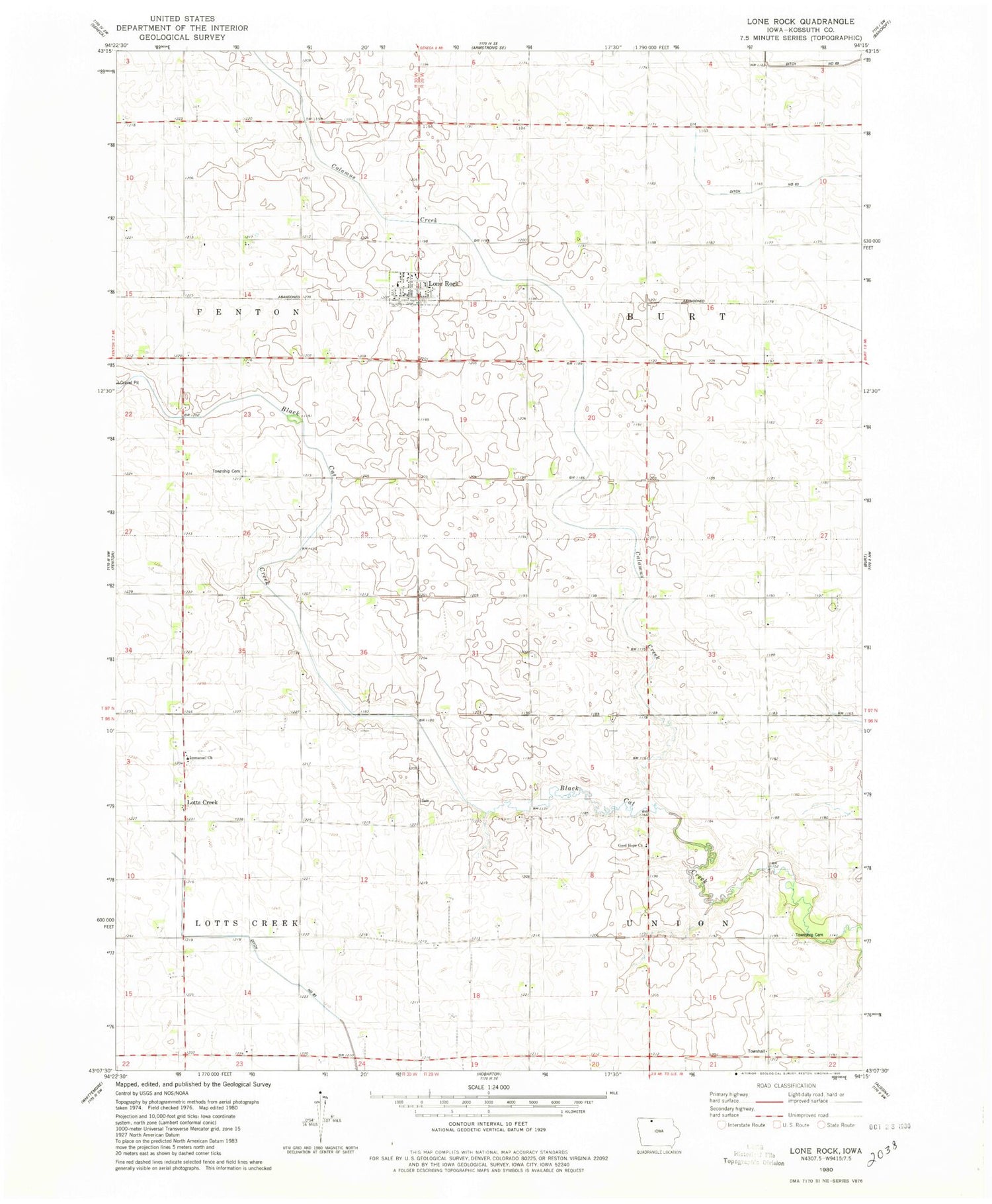 Classic USGS Lone Rock Iowa 7.5'x7.5' Topo Map Image