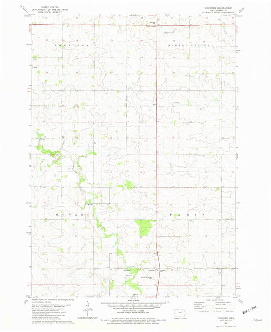 Classic USGS Lourdes Iowa 7.5'x7.5' Topo Map Image