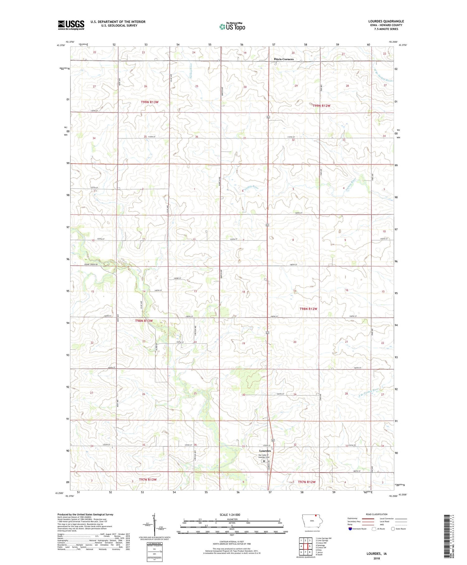 Lourdes Iowa US Topo Map Image