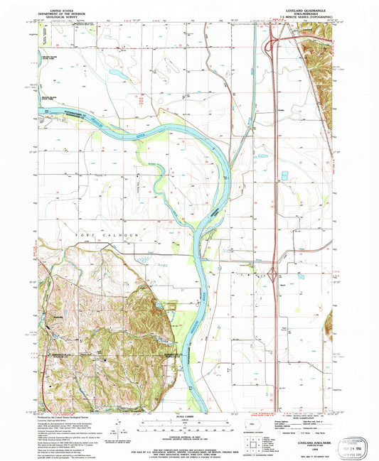 Classic USGS Loveland Iowa 7.5'x7.5' Topo Map Image